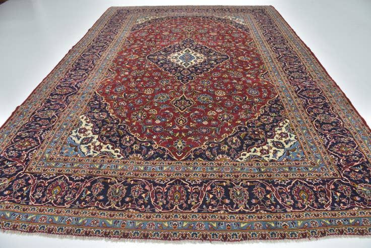 Detail image of 9' 7 x 13' 3 Hand Knotted Kashan Persian Wool Rug