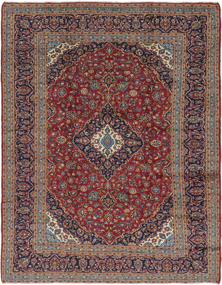 Detail image of 9' 7 x 13' 3 Hand Knotted Kashan Persian Wool Rug