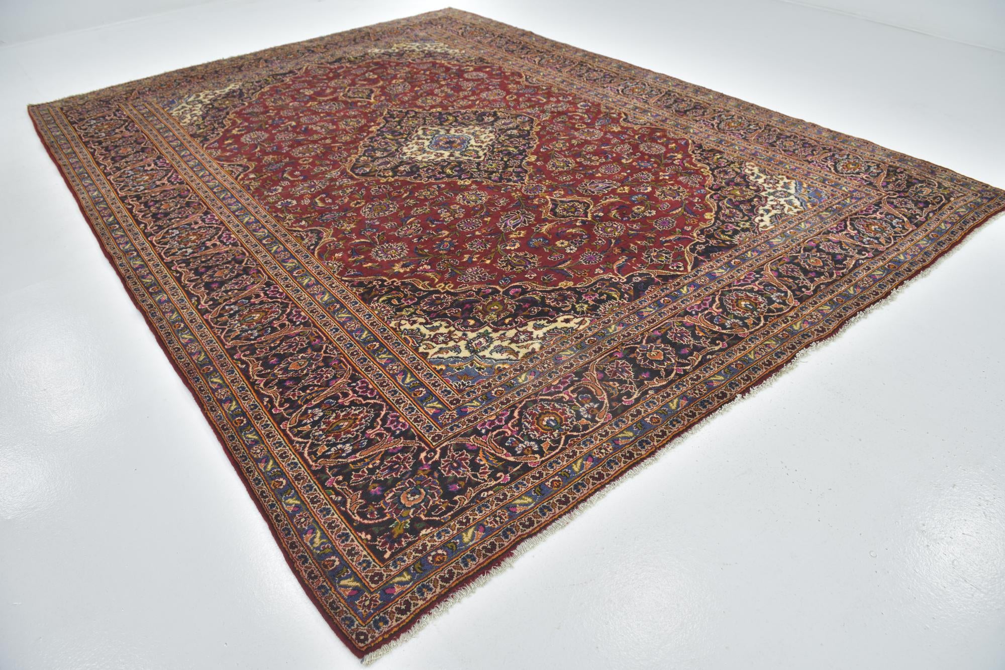 9' 9 x 13' Hand Knotted Kashan Persian Wool Rug