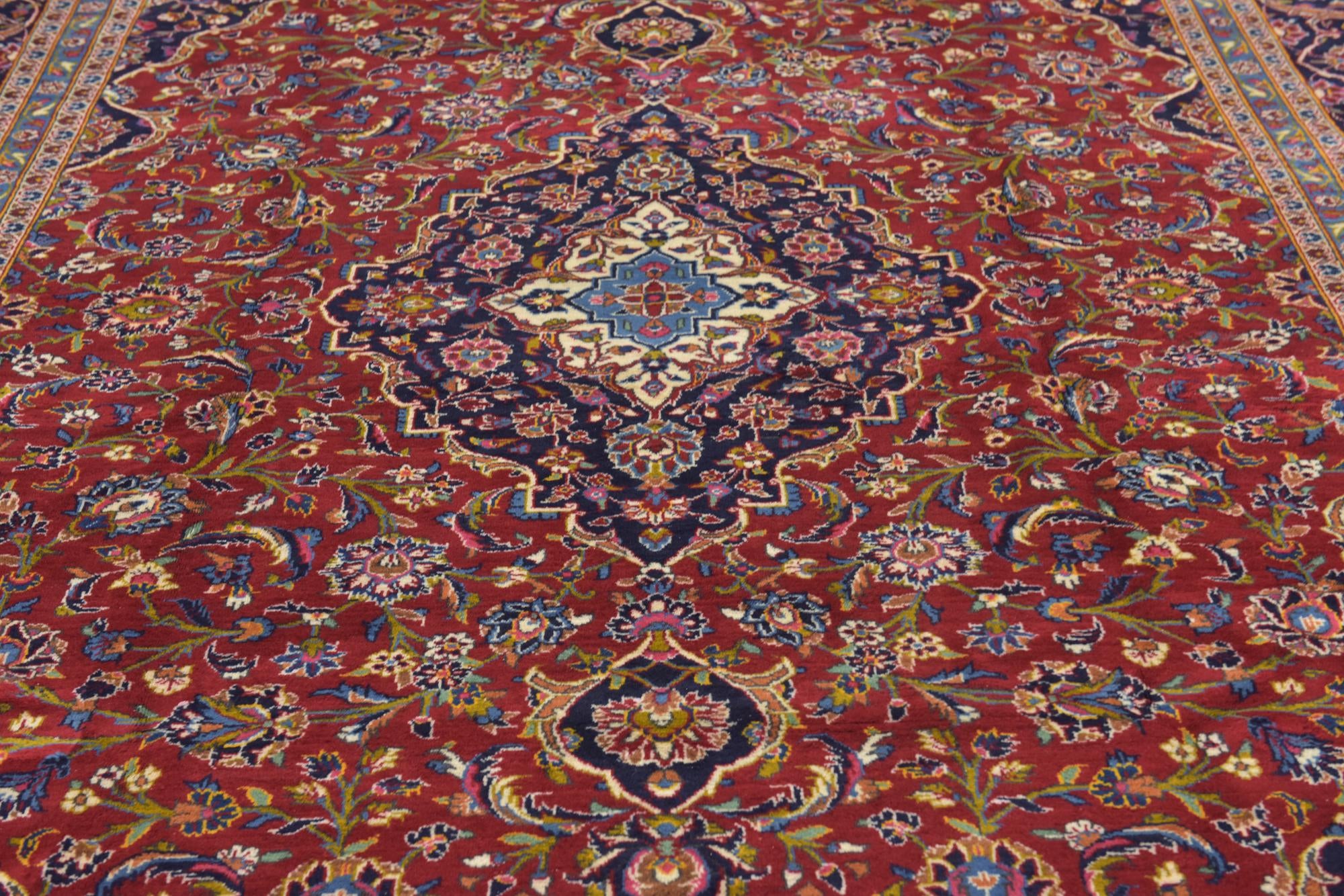9' 6 x 13' 5 Hand Knotted Kashan Persian Wool Rug