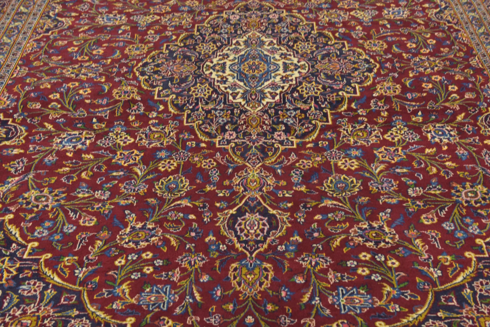 9' 6 x 13' 5 Hand Knotted Kashan Persian Wool Rug