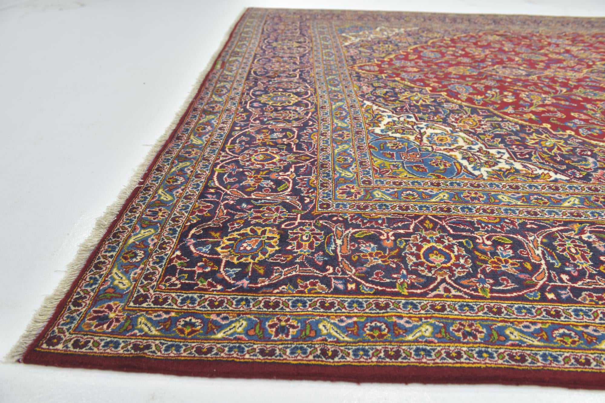 9' 6 x 13' 5 Hand Knotted Kashan Persian Wool Rug