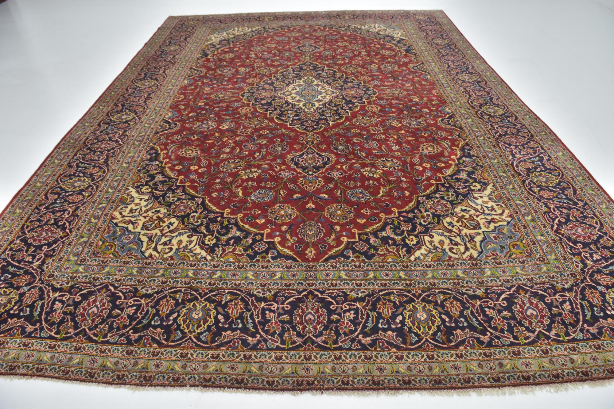 295cm x 405cm Hand Knotted Kashan Persian Wool Rug