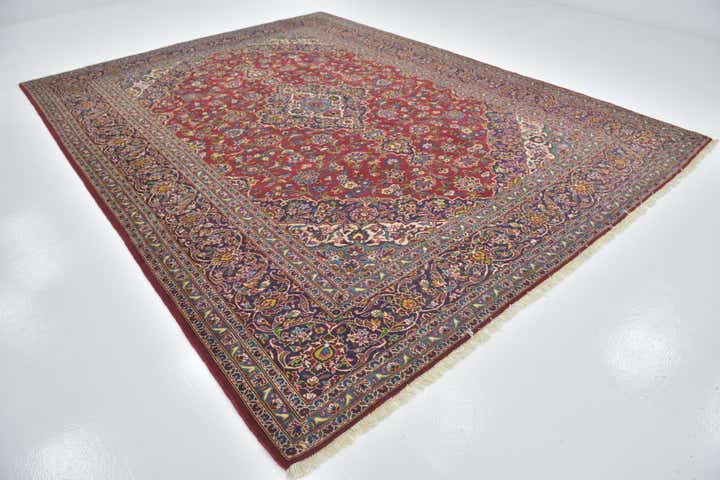 9' 8 x 12' 9 Hand Knotted Kashan Persian Wool Rug