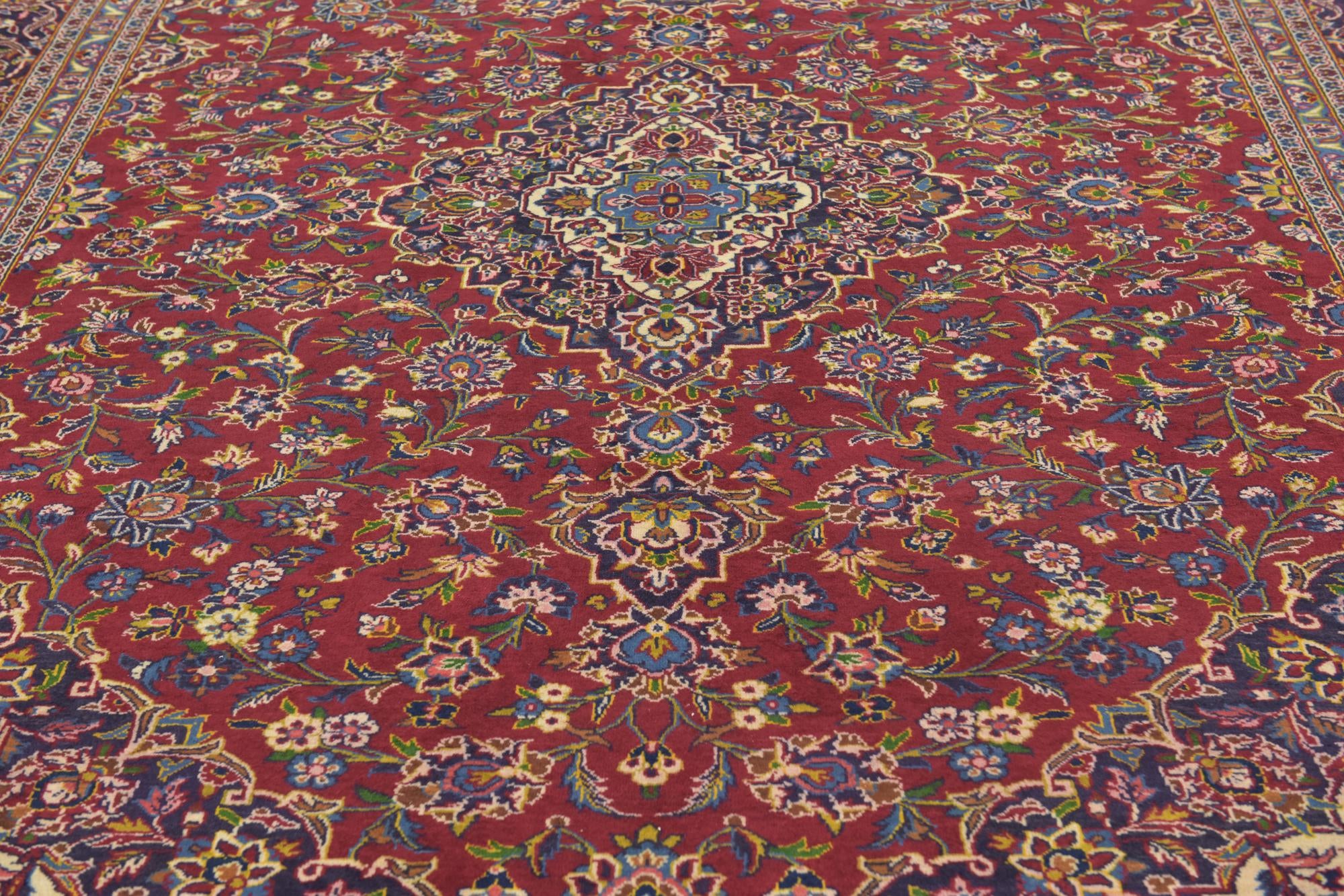 9' 8 x 12' 9 Hand Knotted Kashan Persian Wool Rug