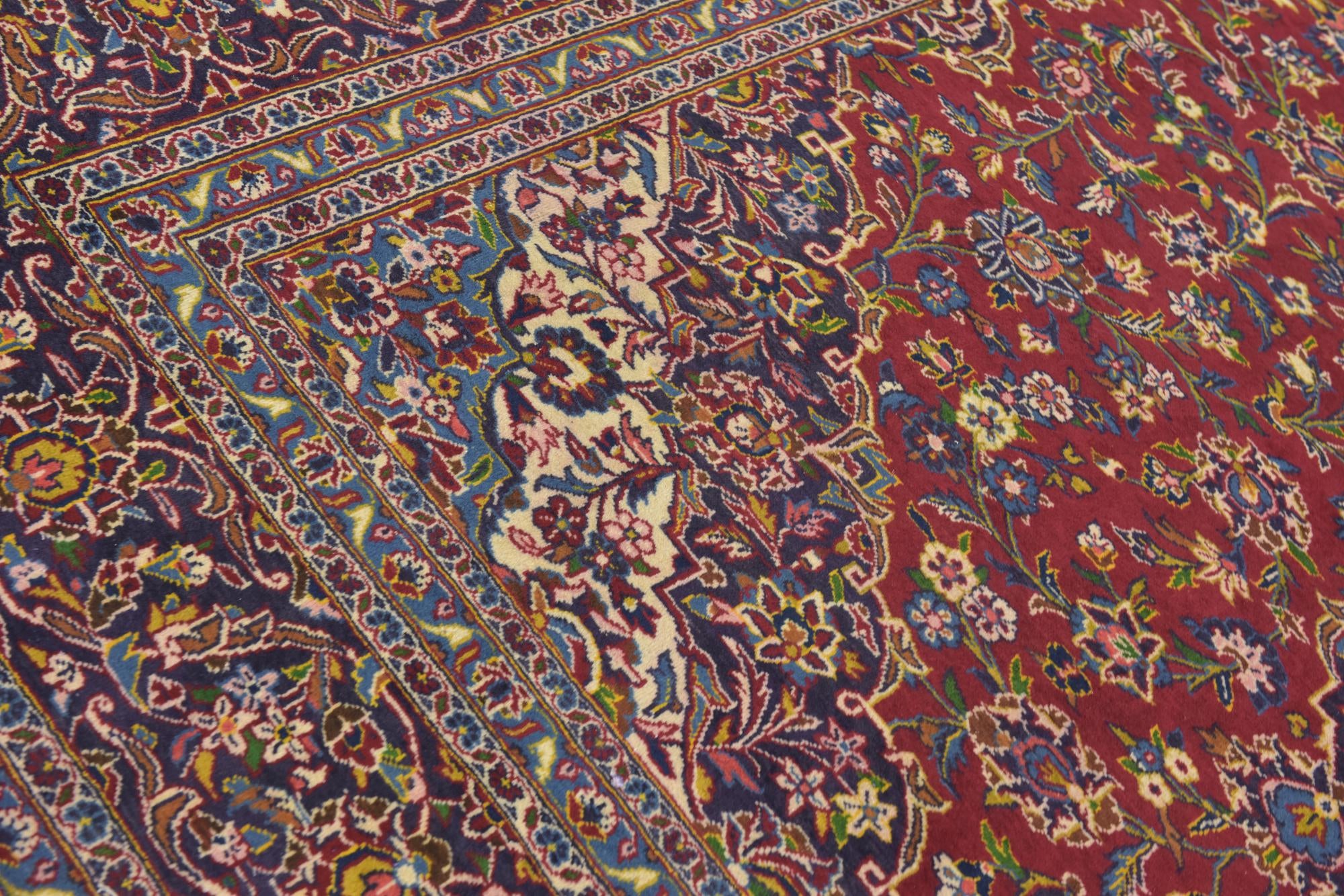 9' 8 x 12' 9 Hand Knotted Kashan Persian Wool Rug