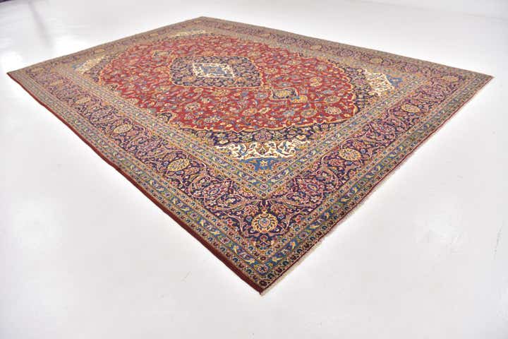 9' 8 x 13' 9 Hand Knotted Kashan Persian Wool Rug