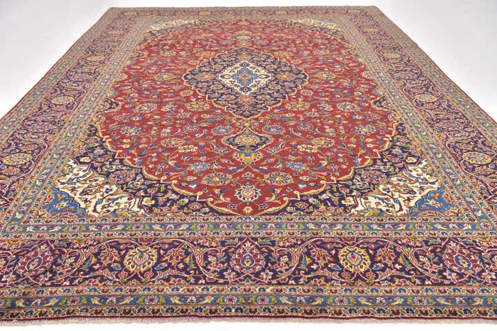 9' 8 x 13' 9 Hand Knotted Kashan Persian Wool Rug