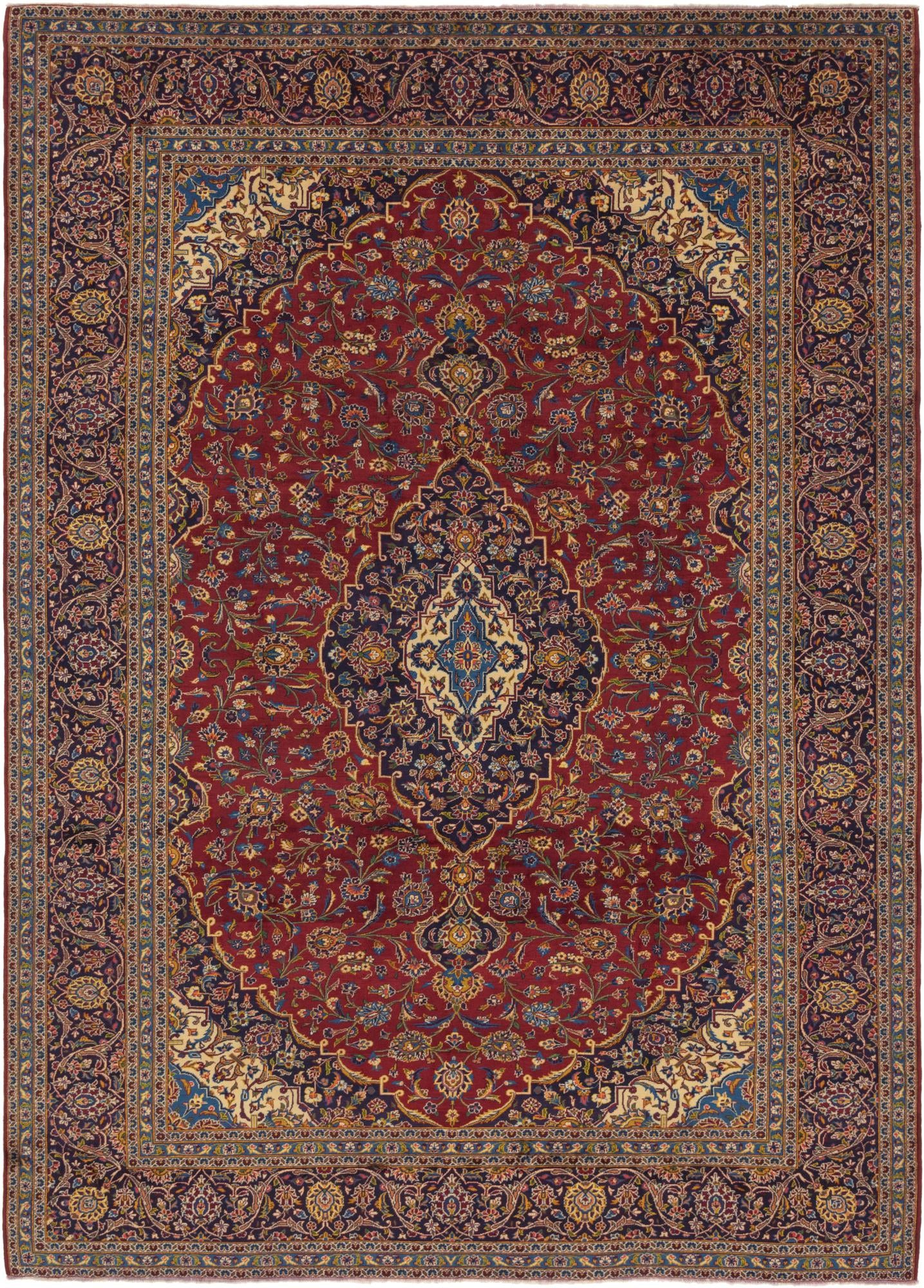 9' 8 x 13' 9 Hand Knotted Kashan Persian Wool Rug