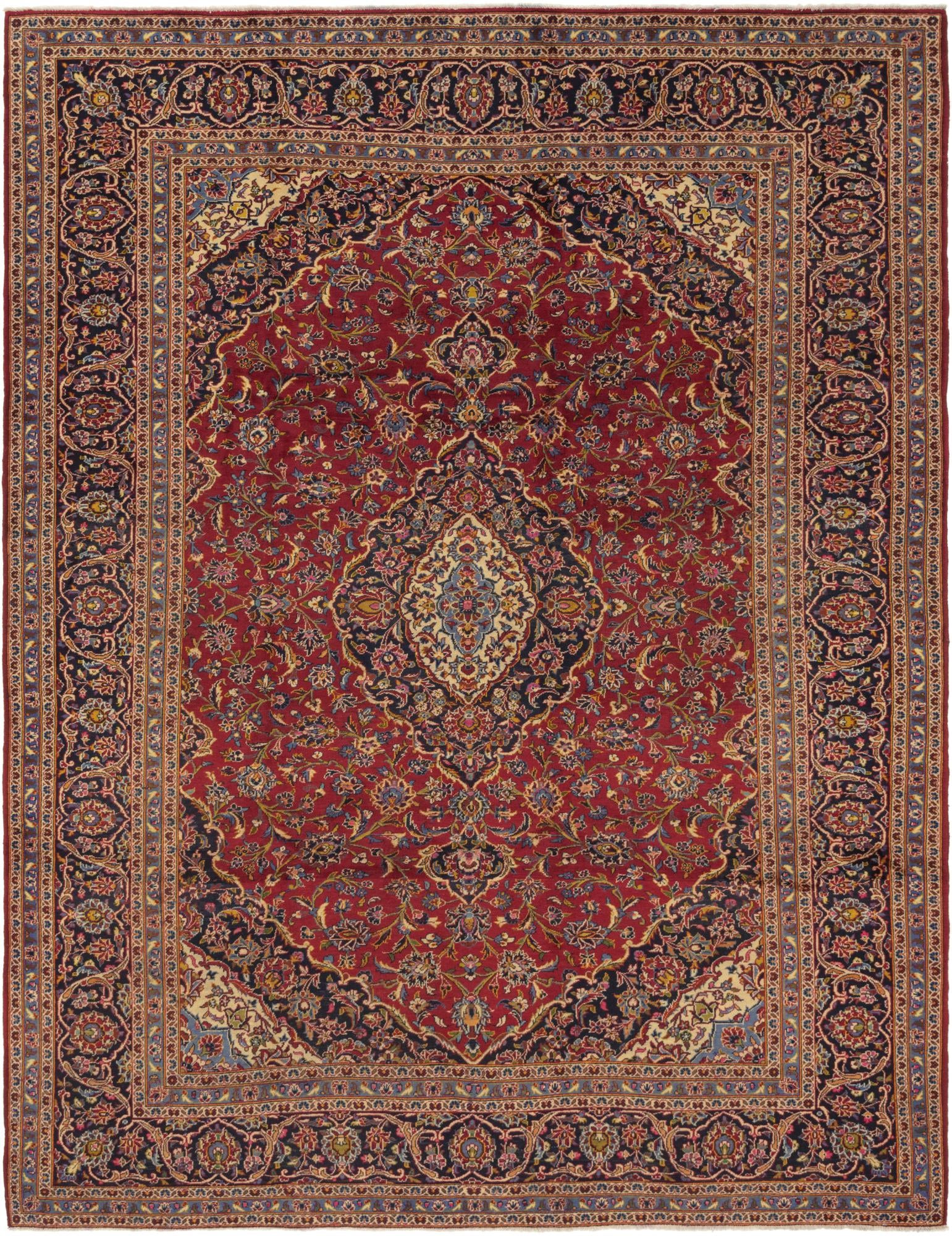 9' 8 x 12' 7 Hand Knotted Kashan Persian Wool Rug