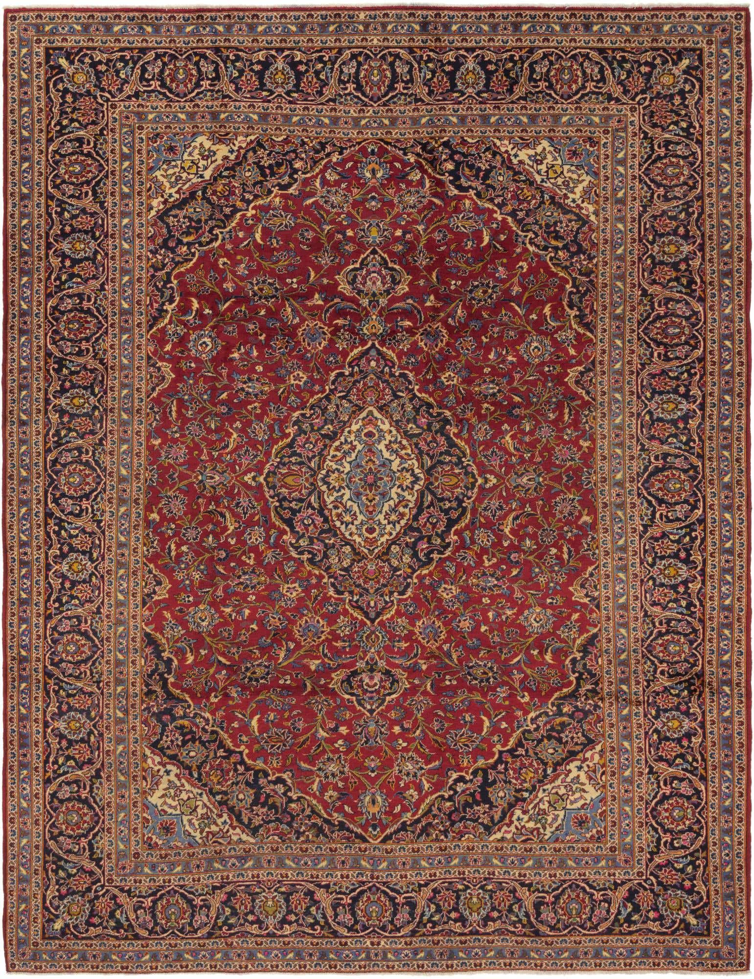9' 8 x 12' 7 Hand Knotted Kashan Persian Wool Rug