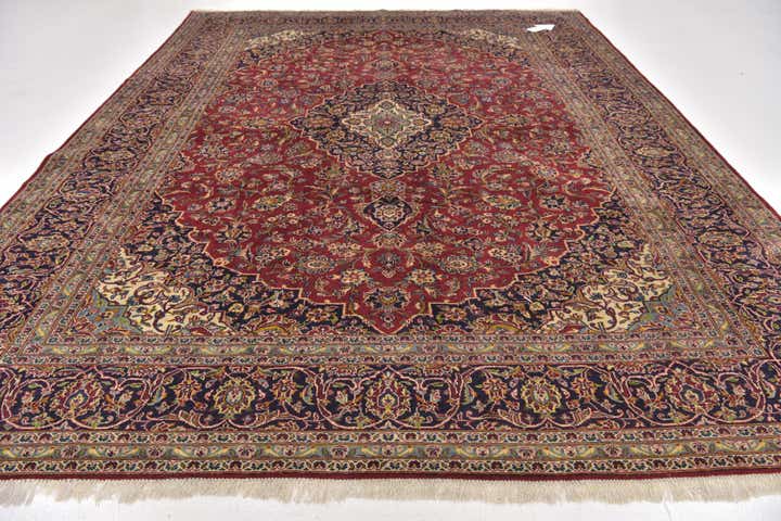 9' 7 x 12' 10 Hand Knotted Kashan Persian Wool Rug