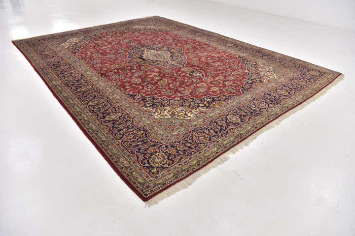 9' 7 x 12' 10 Hand Knotted Kashan Persian Wool Rug