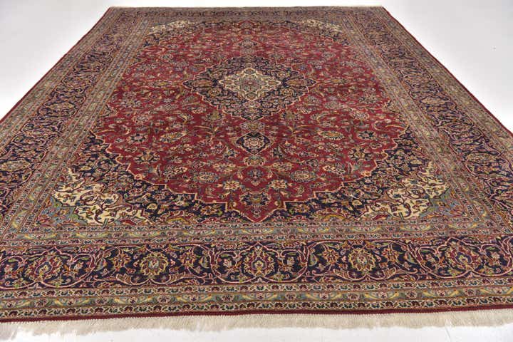 9' 7 x 12' 10 Hand Knotted Kashan Persian Wool Rug