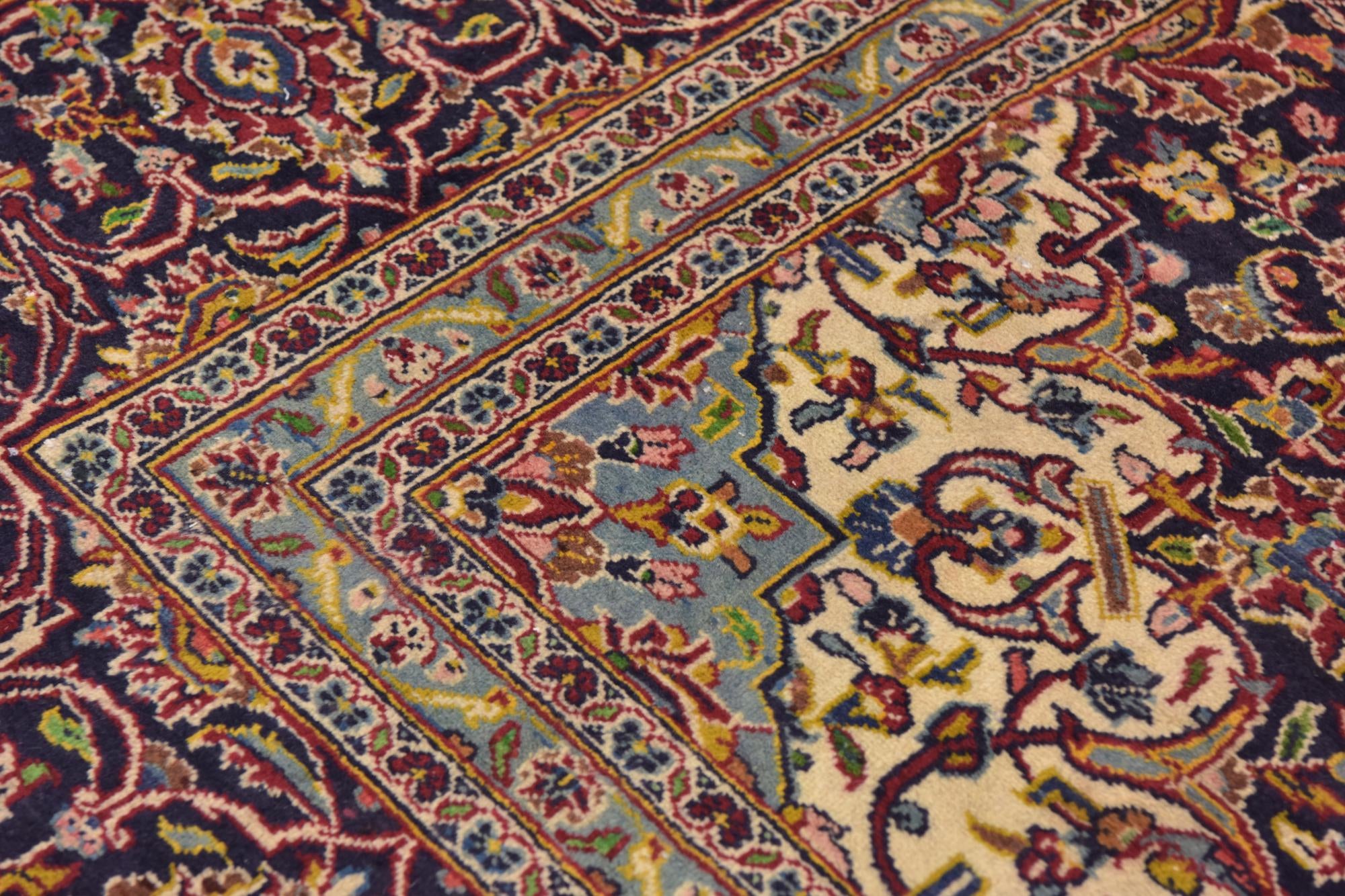 9' 7 x 12' 10 Hand Knotted Kashan Persian Wool Rug