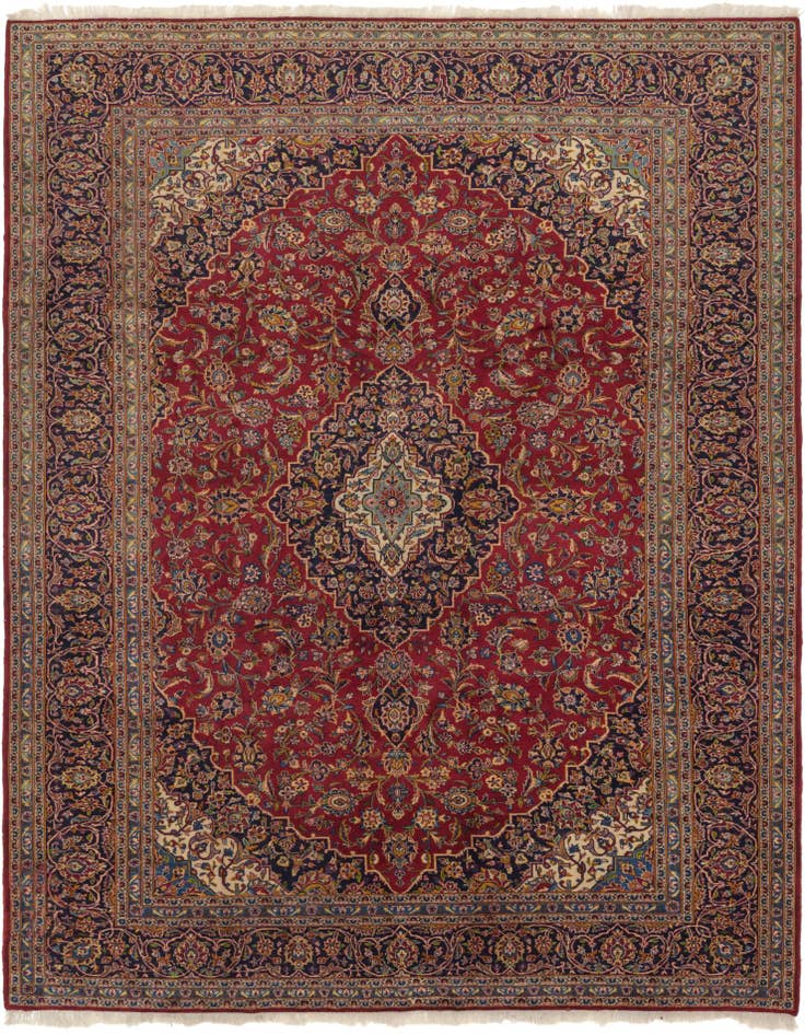 Detail image of 9' 7 x 12' 10 Hand Knotted Kashan Persian Wool Rug