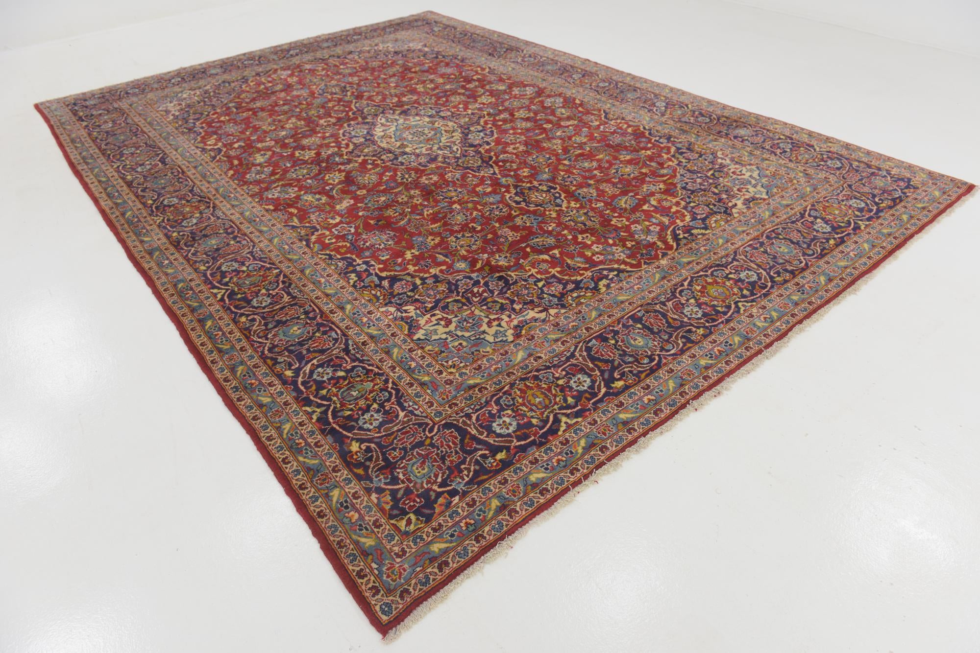 9' 8 x 13' 5 Hand Knotted Kashan Persian Wool Rug