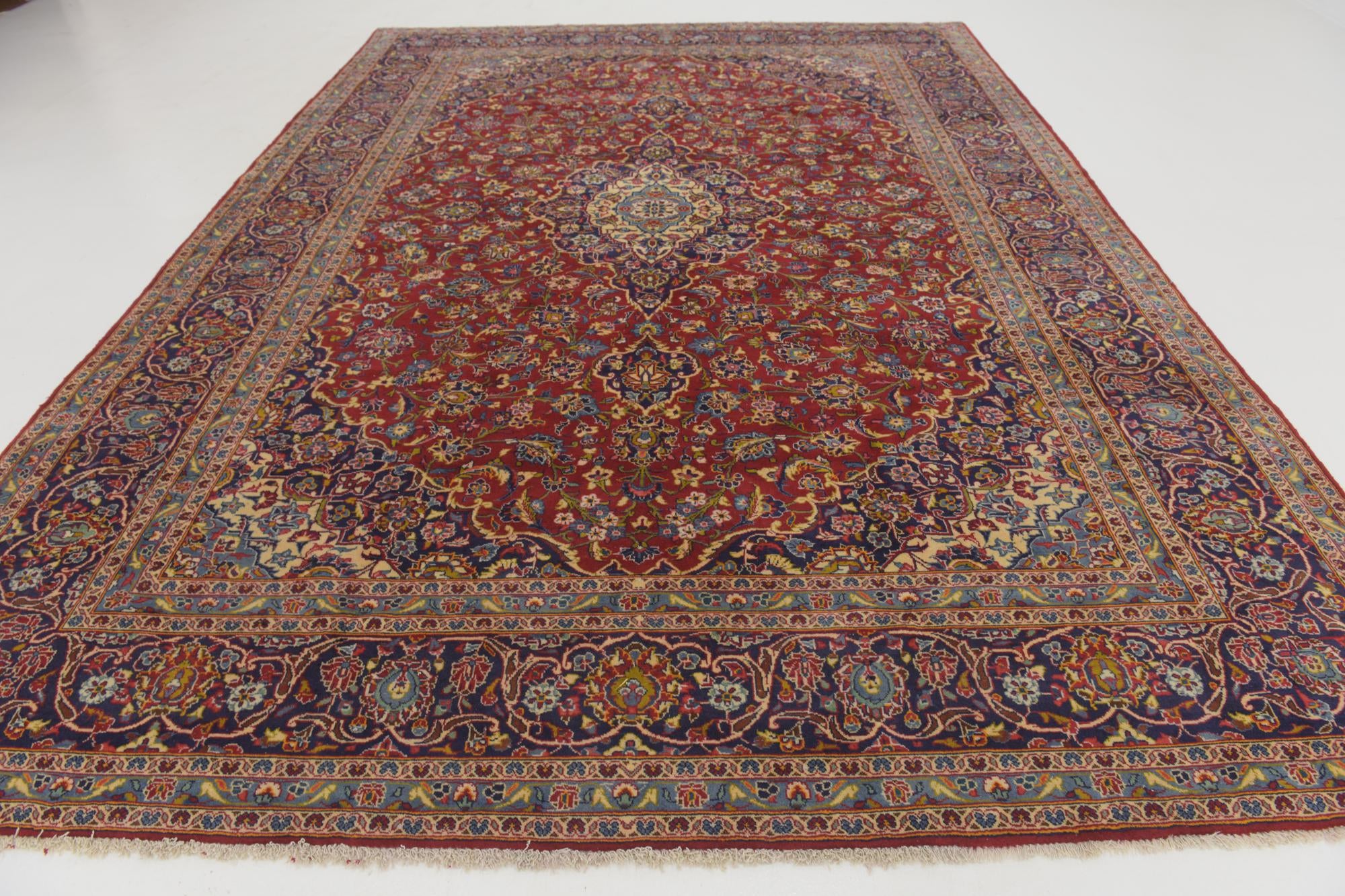 9' 8 x 13' 5 Hand Knotted Kashan Persian Wool Rug