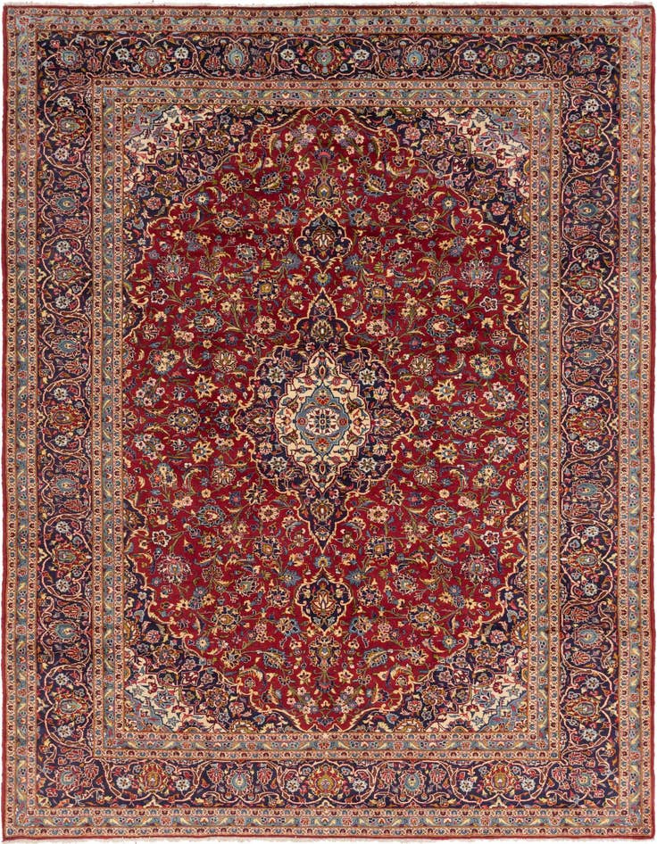 Detail image of 9' 8 x 13' 5 Hand Knotted Kashan Persian Wool Rug