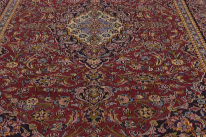 8' 7 x 12' 3 Hand Knotted Kashan Persian Wool Rug