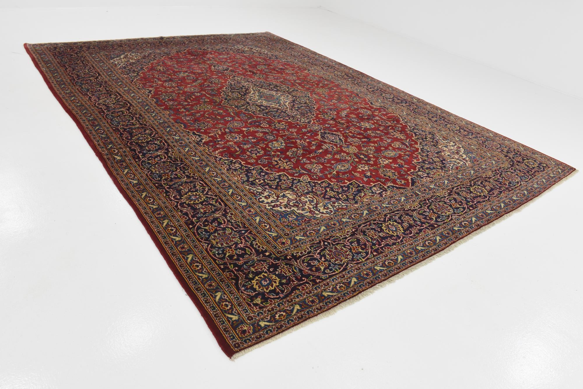 9' 6 x 13' Hand Knotted Kashan Persian Wool Rug