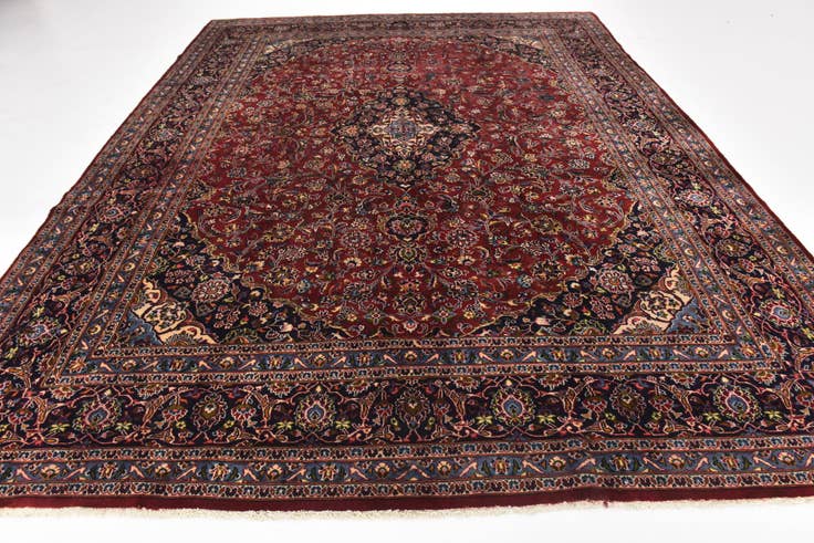Detail image of 9' 9 x 12' 6 Hand Knotted Kashan Persian Wool Rug