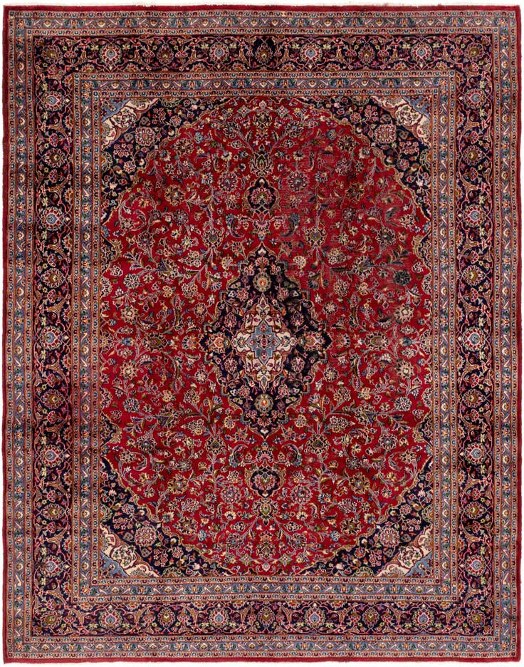Detail image of 9' 9 x 12' 6 Hand Knotted Kashan Persian Wool Rug