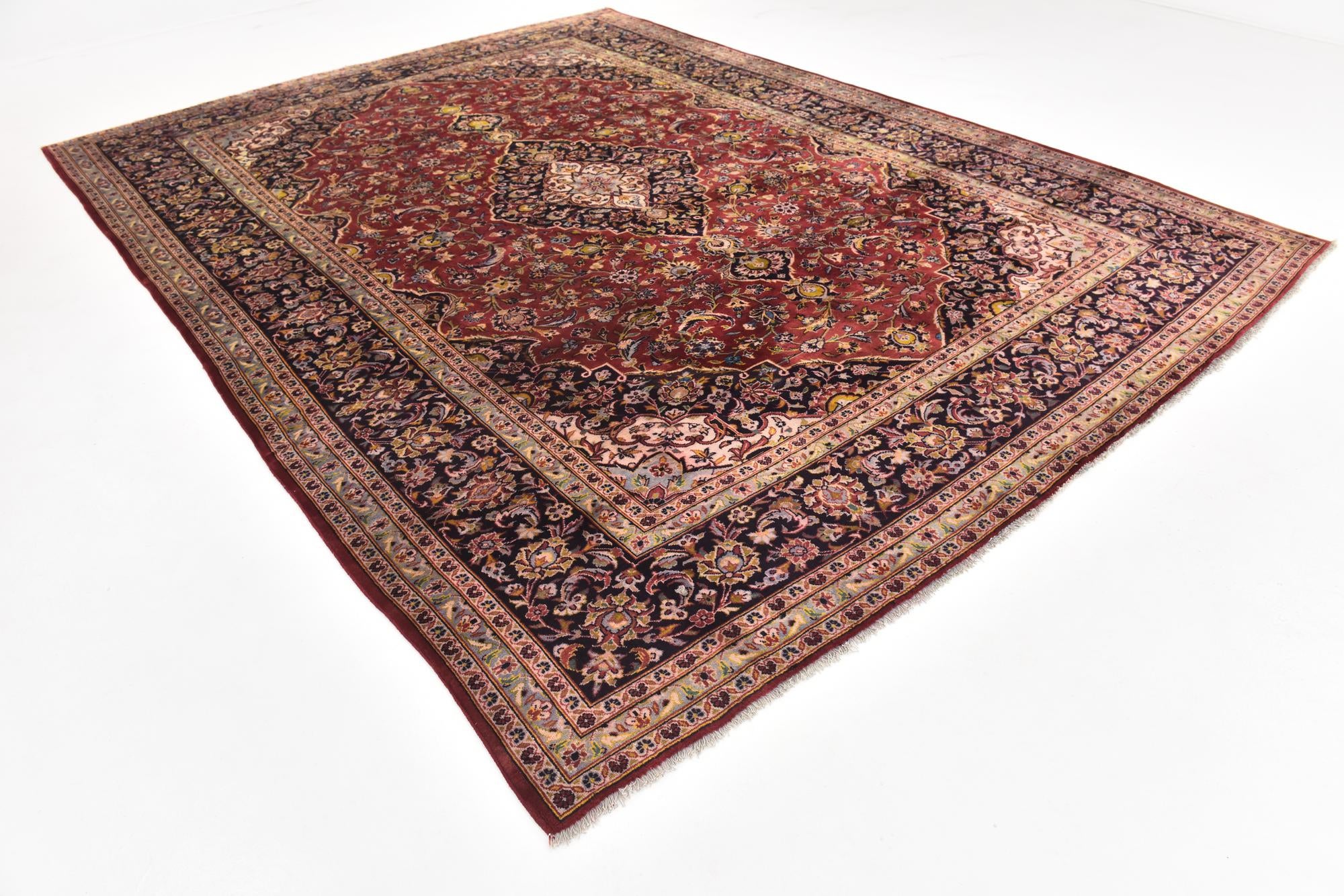 9' 7 x 12' 8 Hand Knotted Kashan Persian Wool Rug