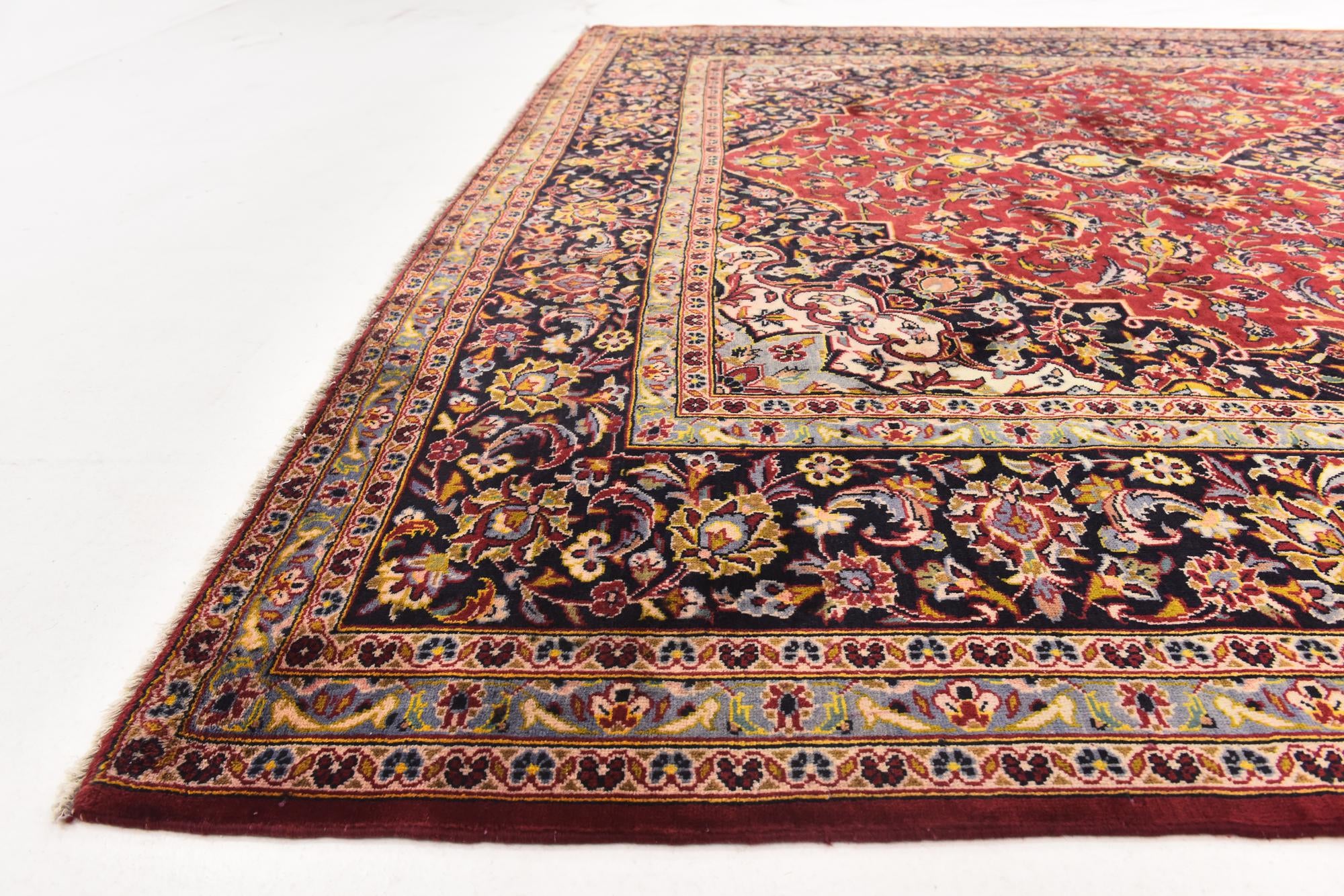 9' 7 x 12' 8 Hand Knotted Kashan Persian Wool Rug