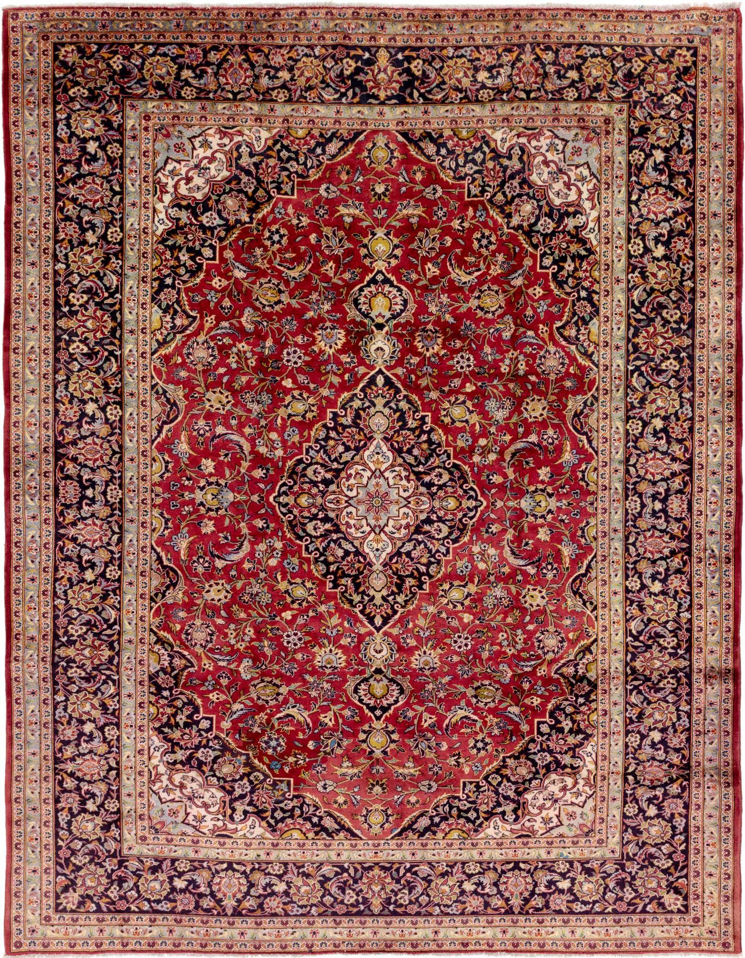 9' 7 x 12' 8 Hand Knotted Kashan Persian Wool Rug