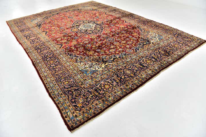 9' 9 x 13' Hand Knotted Kashan Persian Wool Rug