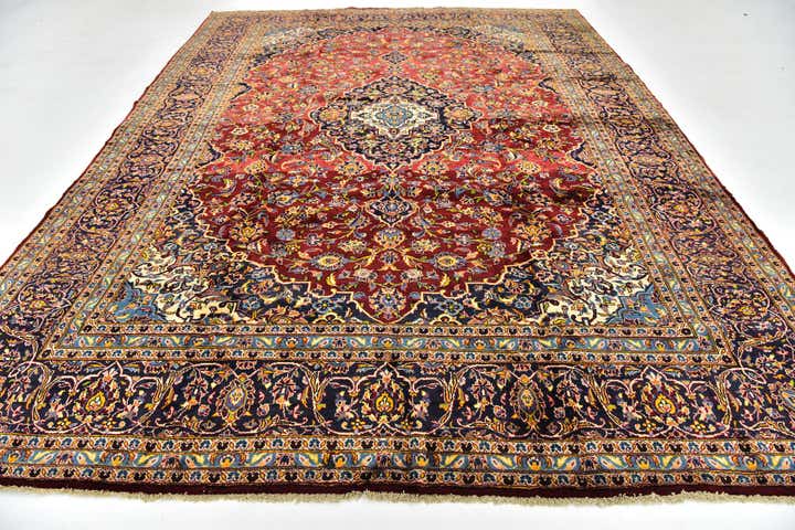 9' 9 x 13' Hand Knotted Kashan Persian Wool Rug