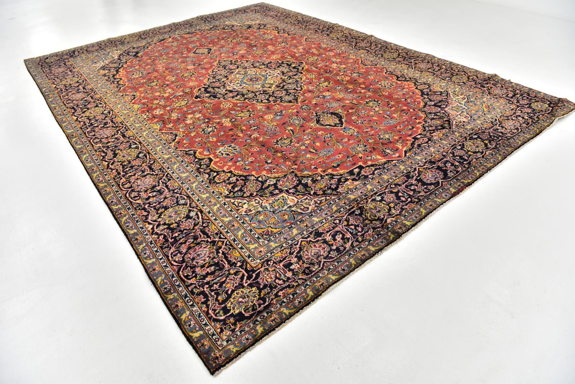 9' 7 x 12' 10 Hand Knotted Kashan Persian Wool Rug