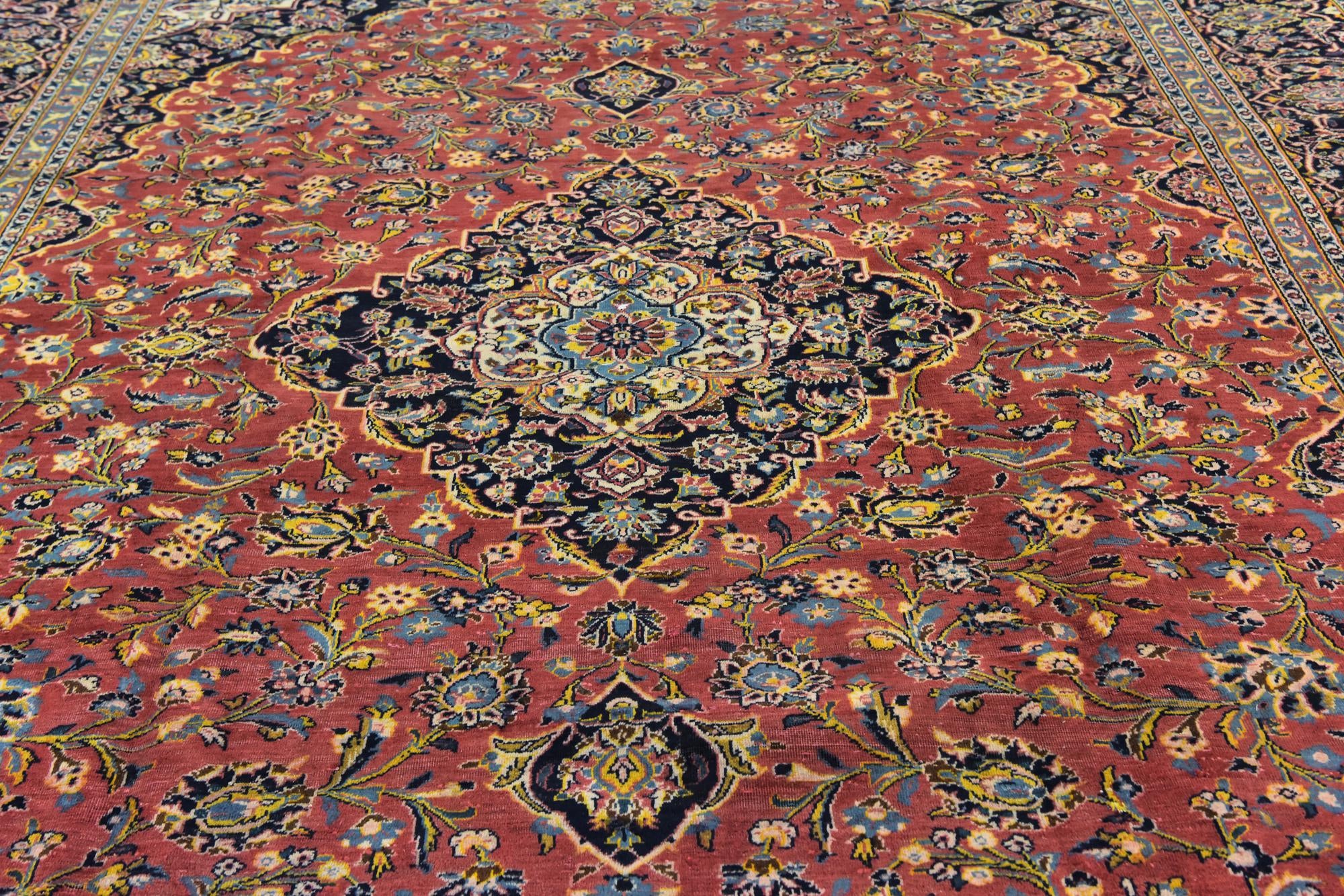 9' 7 x 12' 10 Hand Knotted Kashan Persian Wool Rug