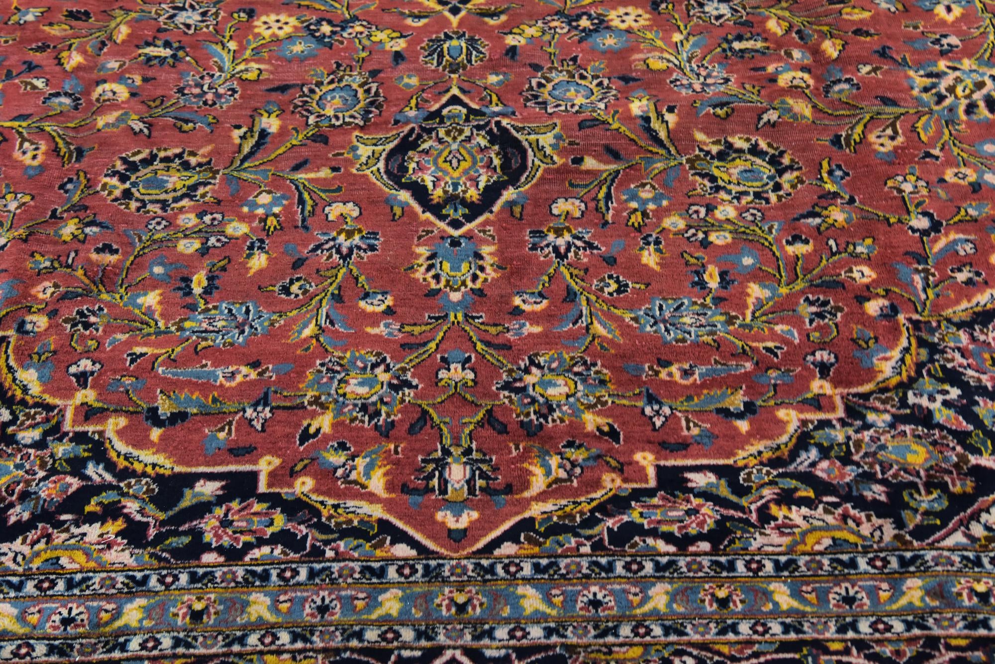 9' 7 x 12' 10 Hand Knotted Kashan Persian Wool Rug