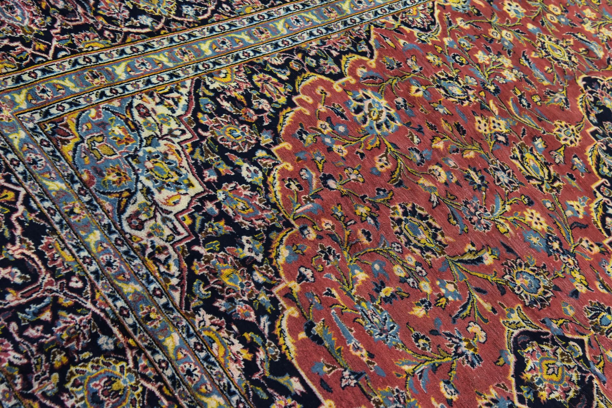 9' 7 x 12' 10 Hand Knotted Kashan Persian Wool Rug