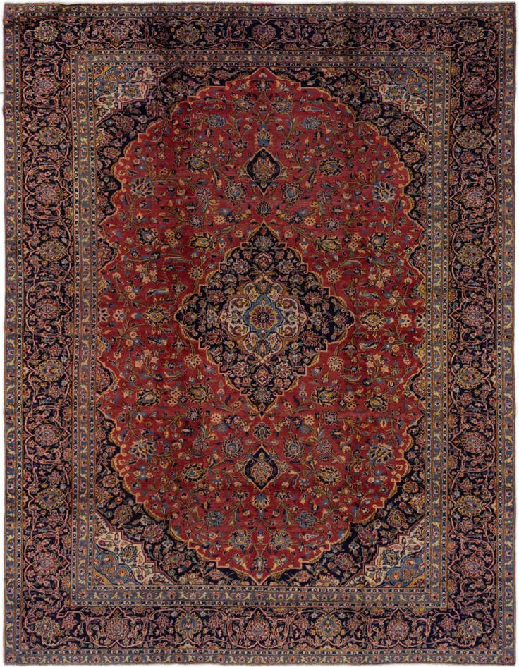 Detail image of 9' 7 x 12' 10 Hand Knotted Kashan Persian Wool Rug