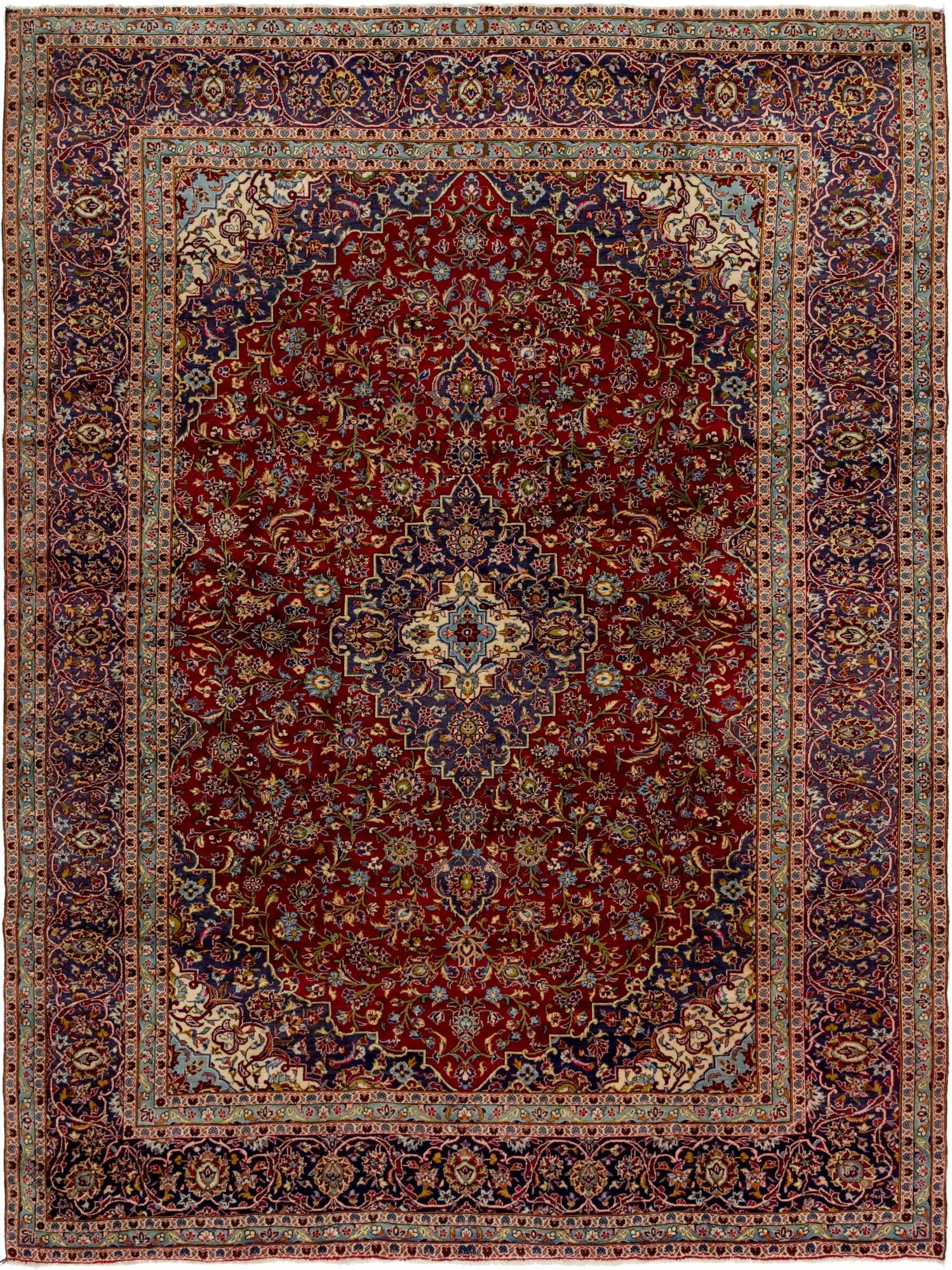 9' 5 x 12' 8 Hand Knotted Kashan Persian Wool Rug