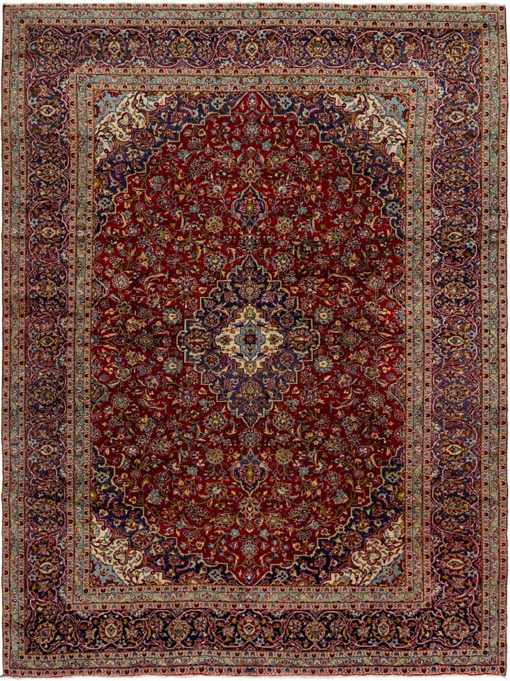 9' 5 x 12' 8 Hand Knotted Kashan Persian Wool Rug