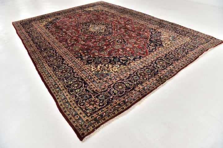 9' 8 x 13' Hand Knotted Kashan Persian Wool Rug