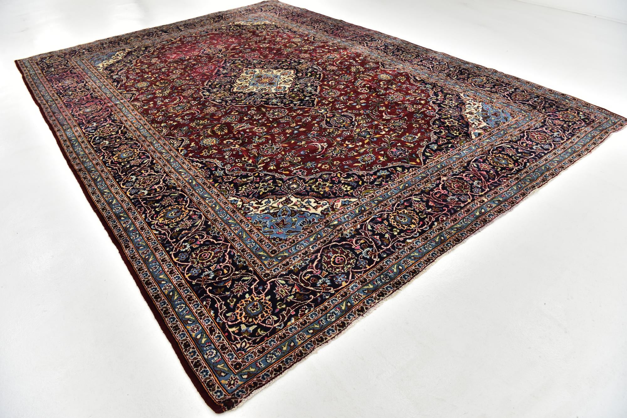 9' 8 x 13' 5 Hand Knotted Kashan Persian Wool Rug
