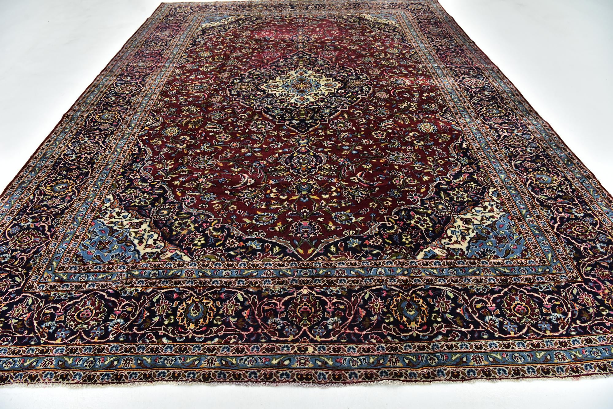 9' 8 x 13' 5 Hand Knotted Kashan Persian Wool Rug