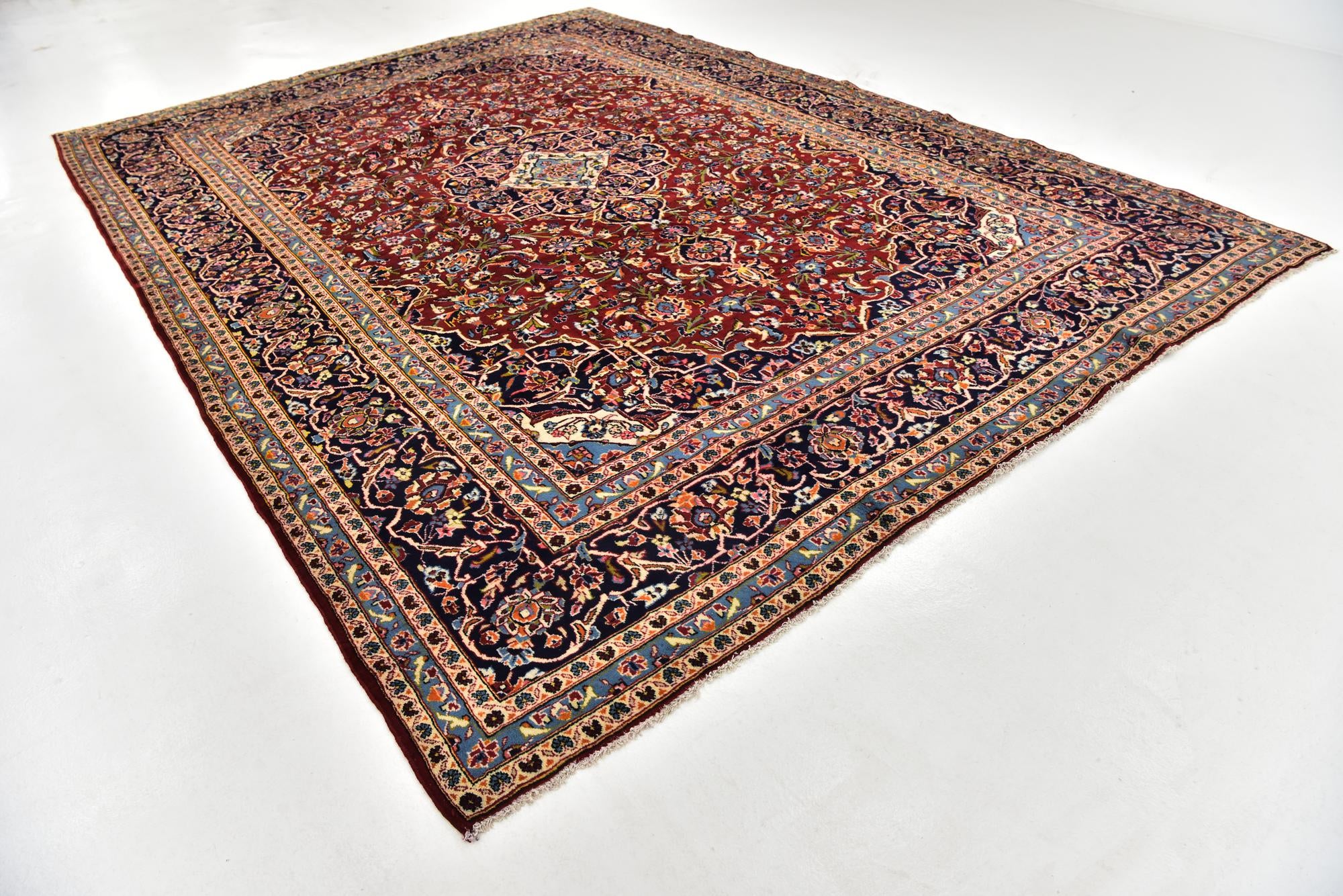 9' 7 x 13' 5 Hand Knotted Kashan Persian Wool Rug