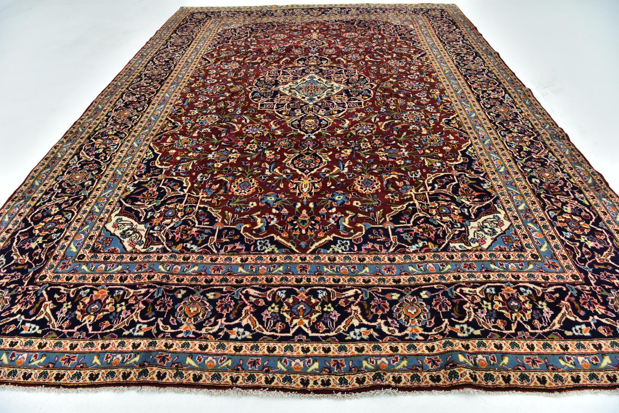 9' 7 x 13' 5 Hand Knotted Kashan Persian Wool Rug