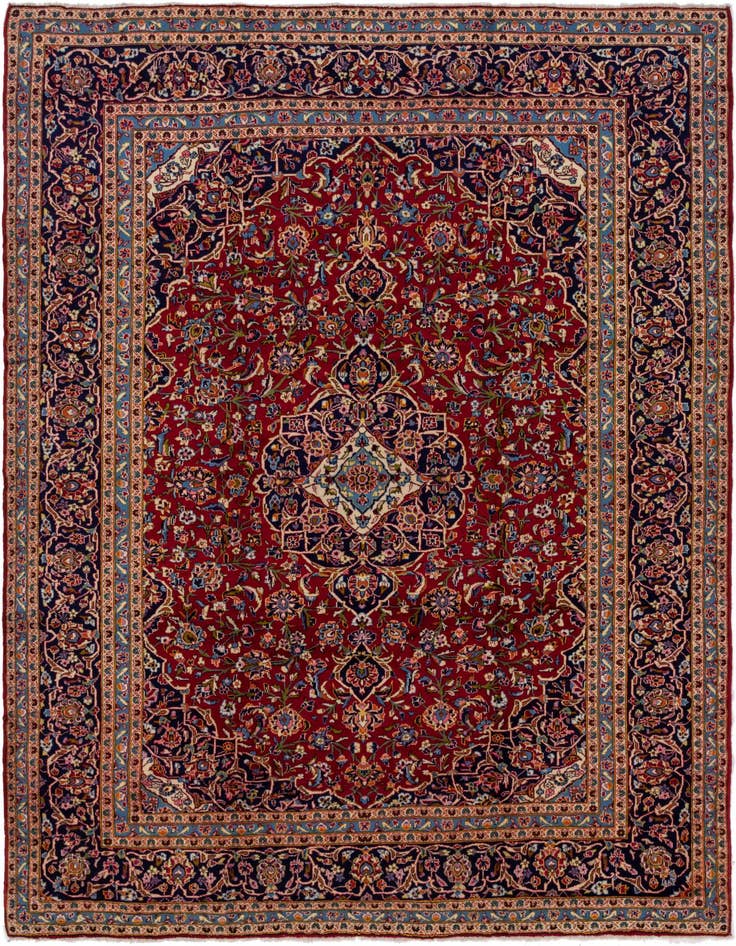 Detail image of 9' 7 x 13' 5 Hand Knotted Kashan Persian Wool Rug