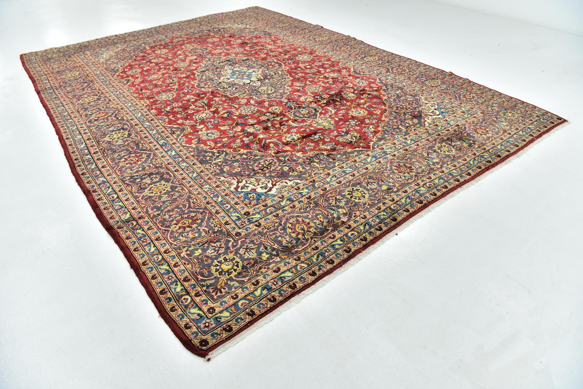 9' 7 x 13' Hand Knotted Kashan Persian Wool Rug