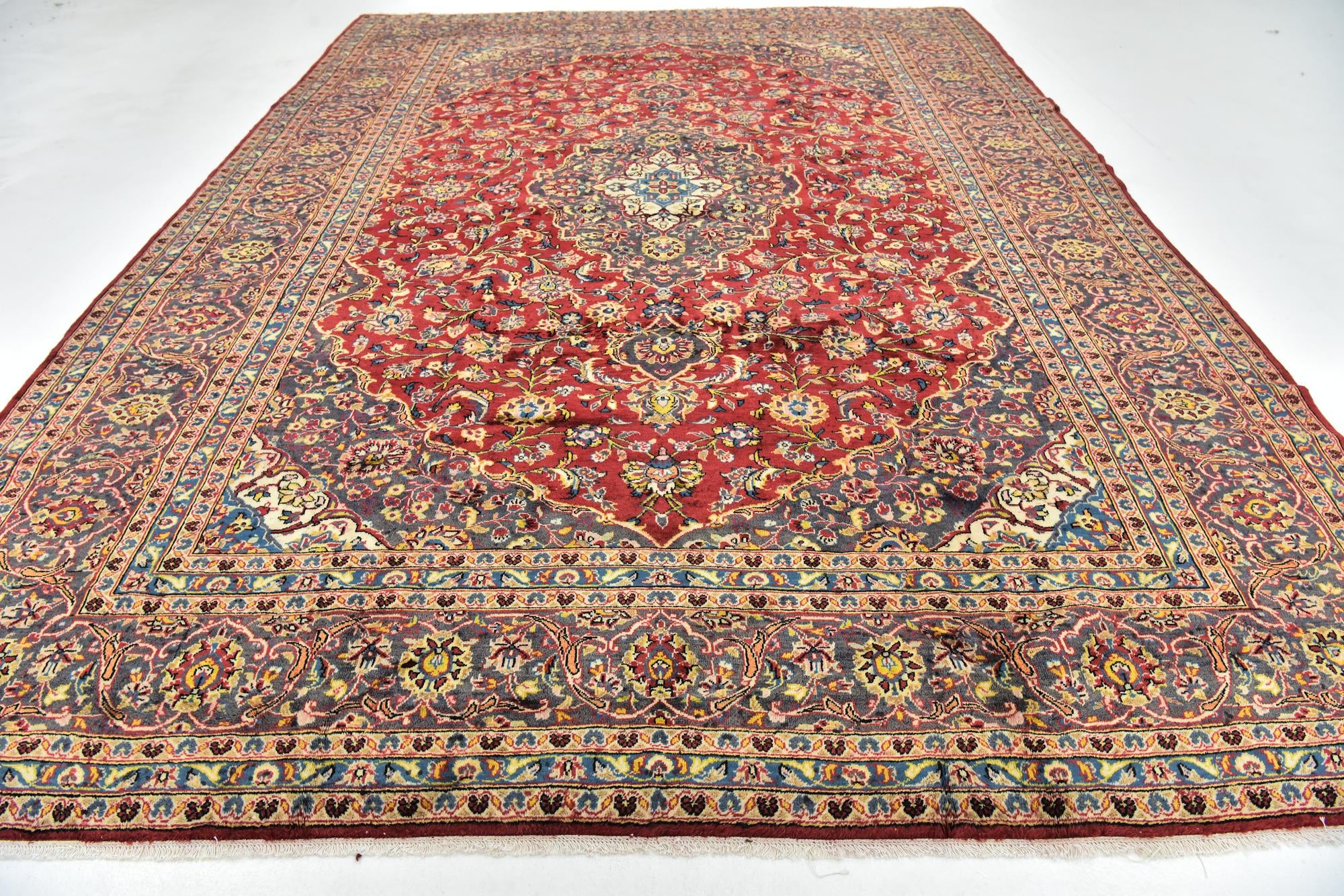 9' 7 x 13' Hand Knotted Kashan Persian Wool Rug