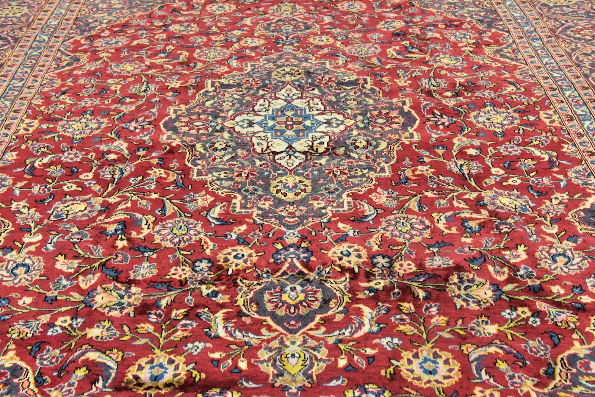 9' 7 x 13' Hand Knotted Kashan Persian Wool Rug