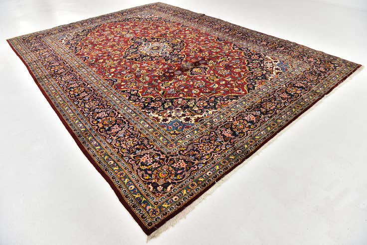 Detail image of 9' 7 x 13' Hand Knotted Kashan Persian Wool Rug
