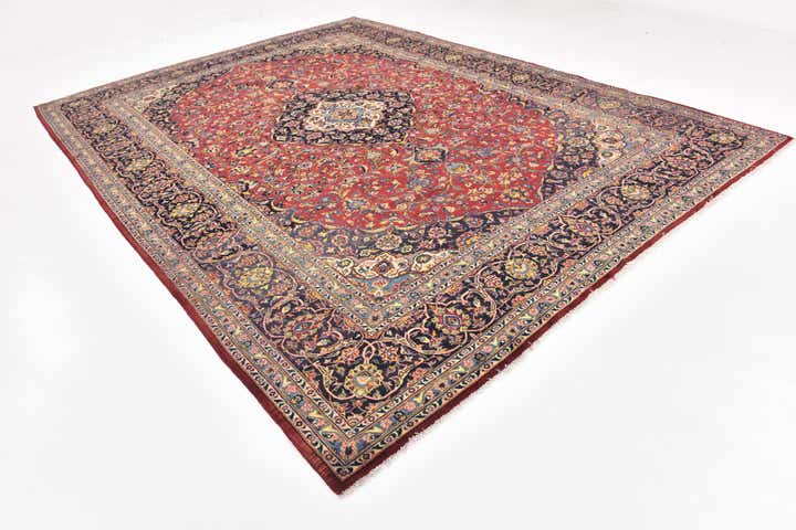 9' 7 x 12' 10 Hand Knotted Kashan Persian Wool Rug